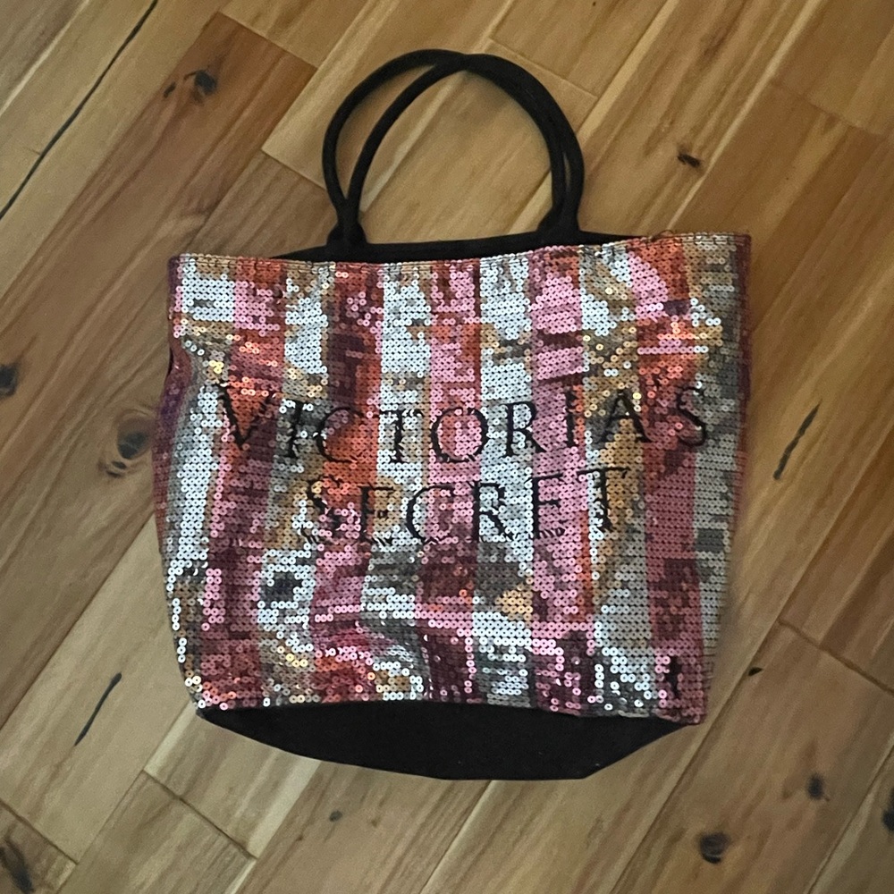 Victoria's Secret Pink and Silver Sparkly Tote Bag